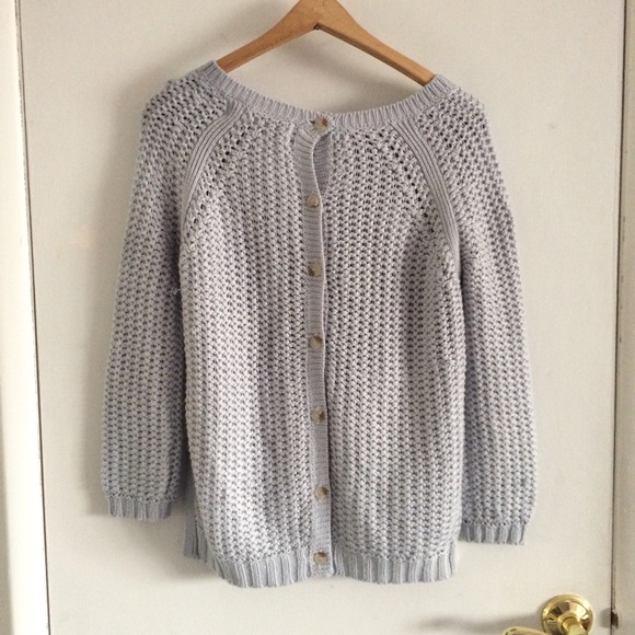 Zara Fishermans Knit Baby Blue Sweater Button Back - Picture 3 of 8